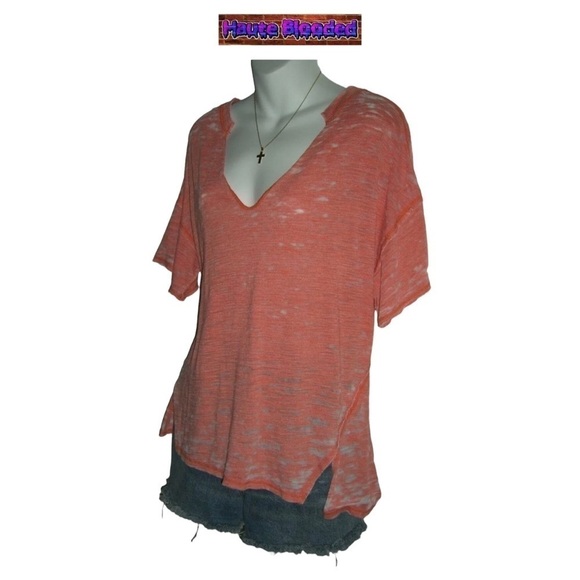 We The Free Orange Burn Out Distressed Tee Shirt Free People Urban Outfitters - Picture 3 of 10